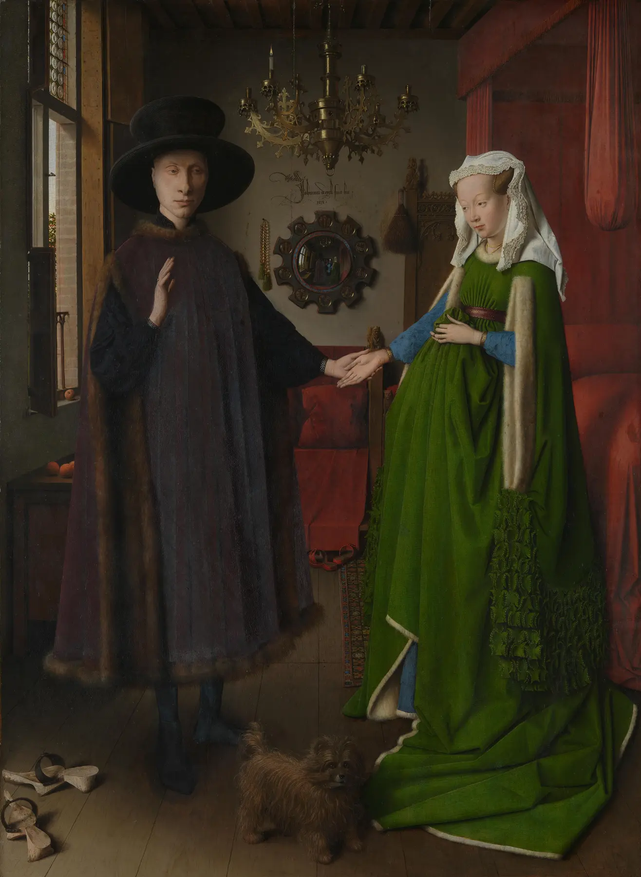 毛皮を使った15世紀の衣装をまとう男女を描いたアルノルフィーニ夫妻像